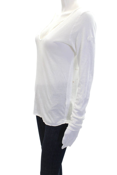 Zadig & Voltaire Womens Long Sleeve V Neck Knit Tee Shirt White Cotton Small