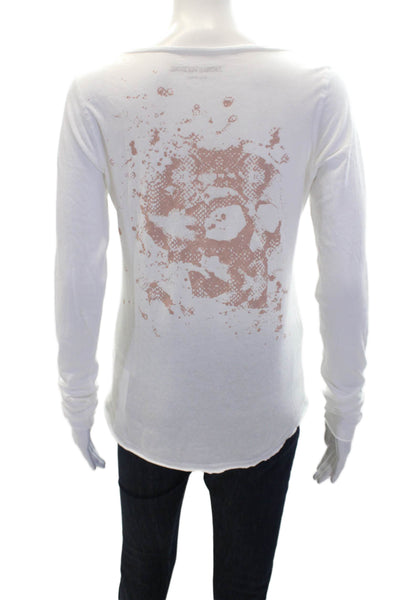 Zadig & Voltaire Womens Long Sleeve V Neck Knit Tee Shirt White Cotton Small