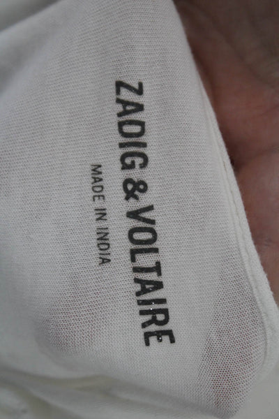Zadig & Voltaire Womens Long Sleeve V Neck Knit Tee Shirt White Cotton Small