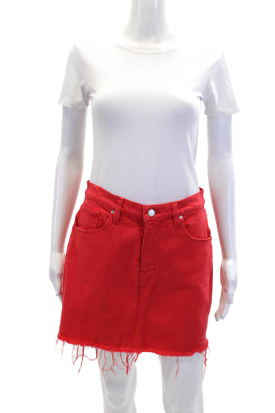 Hudson Womens Zipper Fly Fringe Denim Mini Pencil Skirt Red Size 29