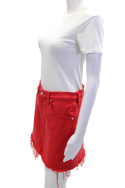 Hudson Womens Zipper Fly Fringe Denim Mini Pencil Skirt Red Size 29