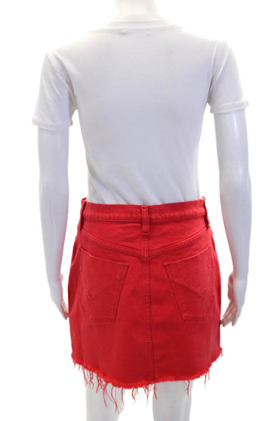 Hudson Womens Zipper Fly Fringe Denim Mini Pencil Skirt Red Size 29