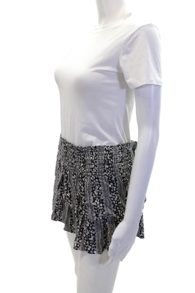 Alice + Olivia Womens Smocked Waistband Tiered Floral Mini Skirt Black White 4