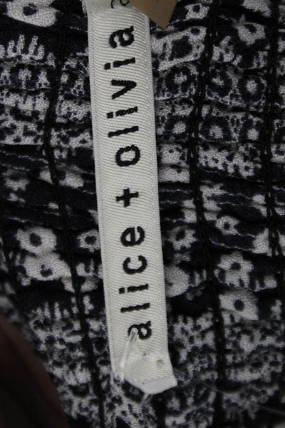 Alice + Olivia Womens Smocked Waistband Tiered Floral Mini Skirt Black White 4