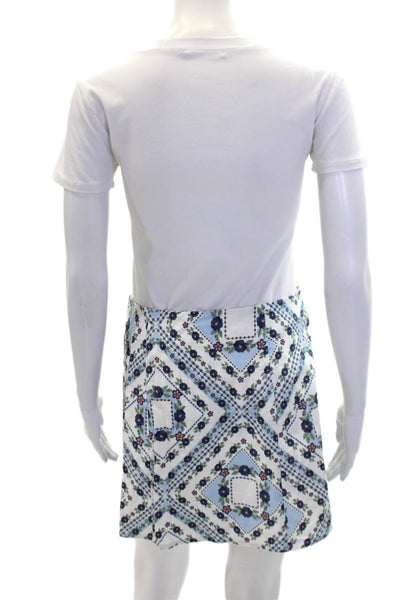 Tularosa Womens Button Front Floral Printed Mini Skirt White Blue Size Medium