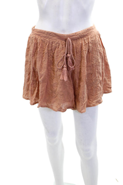 ASTR Womens Cotton Embroidered Tasseled Detail Casual Shorts Brown Size M