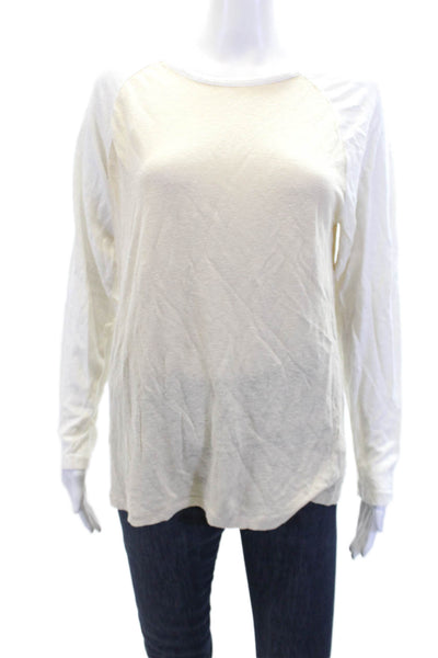 Vince Womens Linen Crew Neck Long Sleeve Casual Color Block Top Beige Size S