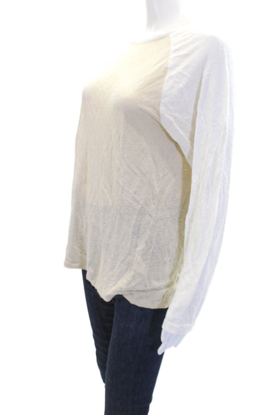 Vince Womens Linen Crew Neck Long Sleeve Casual Color Block Top Beige Size S