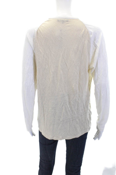 Vince Womens Linen Crew Neck Long Sleeve Casual Color Block Top Beige Size S