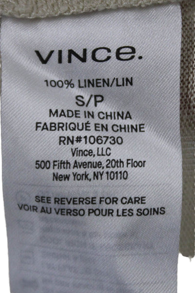 Vince Womens Linen Crew Neck Long Sleeve Casual Color Block Top Beige Size S