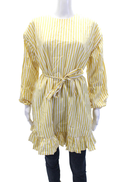 English Factory Womens Striped Peasant Sleeve Striped Tunic Top Yellow Size S