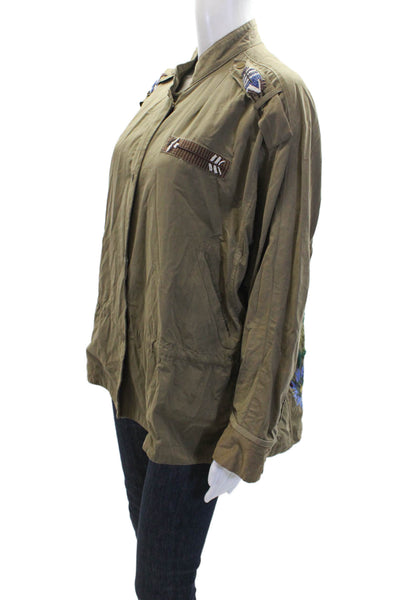 Zara Woman Womens Cotton Beaded Detail Embroidered Detail Jacket Green Size S