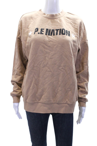 PE Nation X H&M Womens Cotton Crew Neck Long Sleeve Sweatshirt Beige Size M
