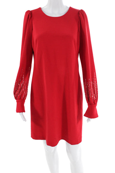 Calvin Klein Womens Textured Long Sleeve Round Neck Zip Pleated Dress Red Size 0