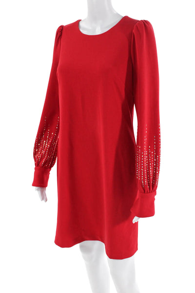 Calvin Klein Womens Textured Long Sleeve Round Neck Zip Pleated Dress Red Size 0