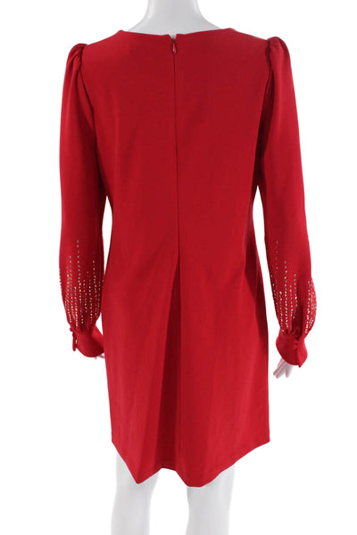 Calvin Klein Womens Textured Long Sleeve Round Neck Zip Pleated Dress Red Size 0