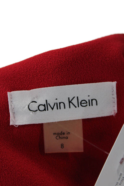 Calvin Klein Womens Textured Long Sleeve Round Neck Zip Pleated Dress Red Size 0