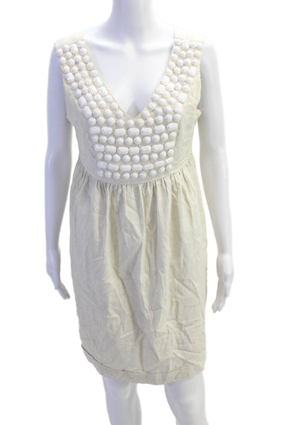 Miss Me Womens Silk Sleeveless Embellished V-Neck Mini Dress Cream Size L