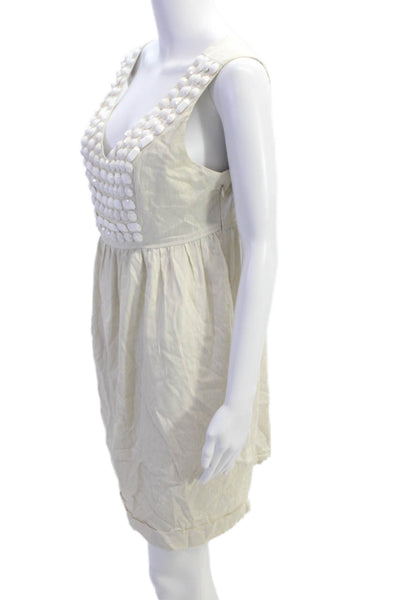 Miss Me Womens Silk Sleeveless Embellished V-Neck Mini Dress Cream Size L