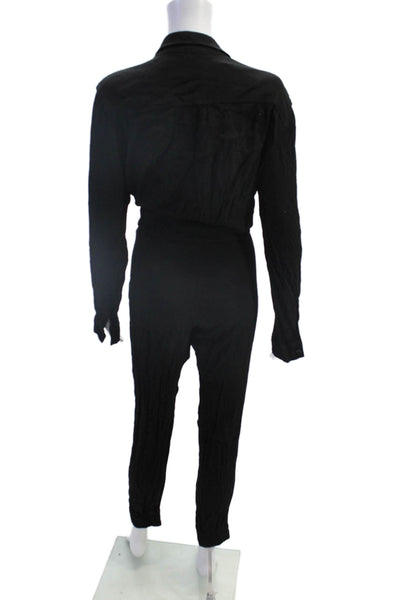 Monrow Womens Long Sleeve Buttoned Collared Jumpsuit Solid Black Size L