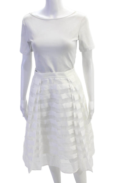 Milly Womens Striped Print Zippered A-Line Knee Length Dress White Size L