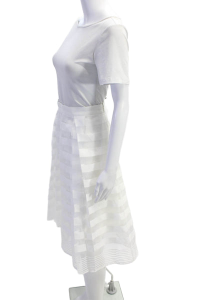 Milly Womens Striped Print Zippered A-Line Knee Length Dress White Size L