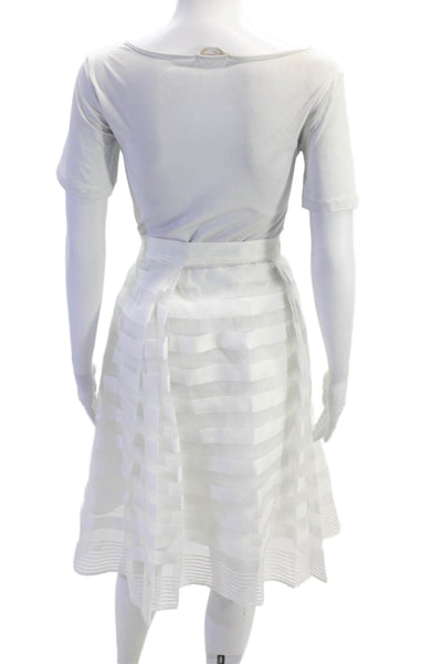 Milly Womens Striped Print Zippered A-Line Knee Length Dress White Size L