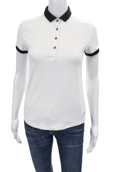 Greyson Womens Short Sleeve Contrast Trim Button Up Polo Shirt White Size XS