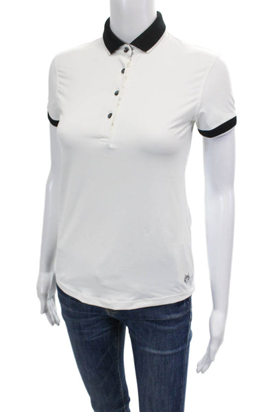 Greyson Womens Short Sleeve Contrast Trim Button Up Polo Shirt White Size XS