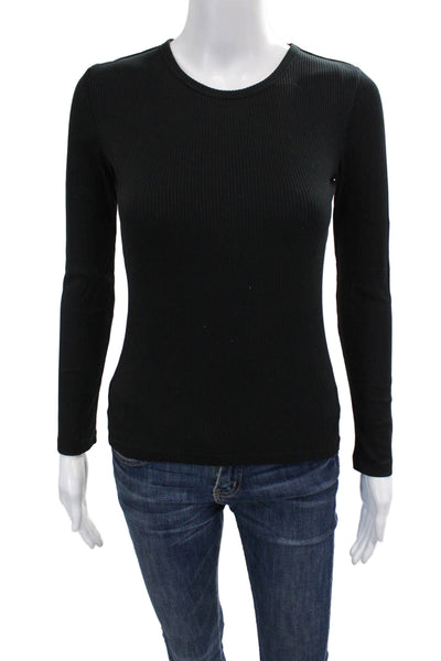 Wesley Womens Long Sleeve Ribbed Crewneck T Shirt Black size XS
