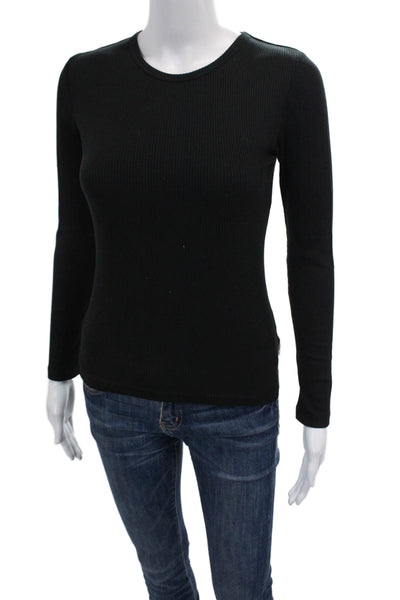 Wesley Womens Long Sleeve Ribbed Crewneck T Shirt Black size XS