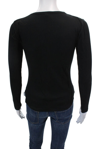 Wesley Womens Long Sleeve Ribbed Crewneck T Shirt Black size XS