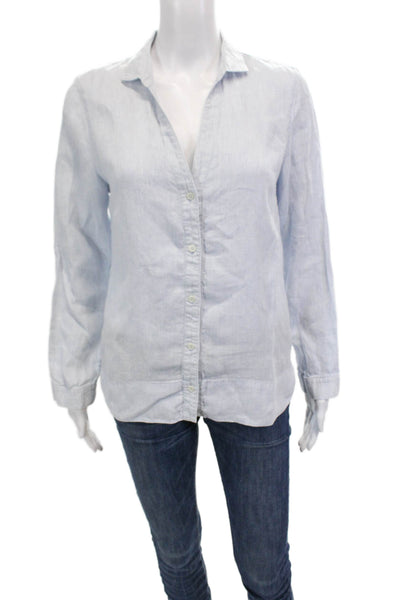 White Label Womens Cotton Long Sleeve Button Up Collar Top Blue Size 06