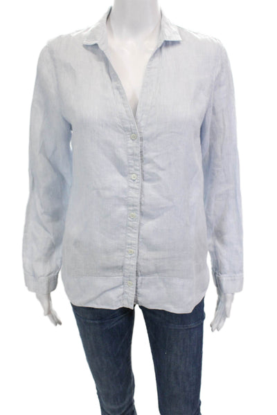 White Label Womens Cotton Long Sleeve Button Up Collar Top Blue Size 06