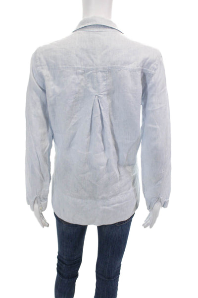 White Label Womens Cotton Long Sleeve Button Up Collar Top Blue Size 06