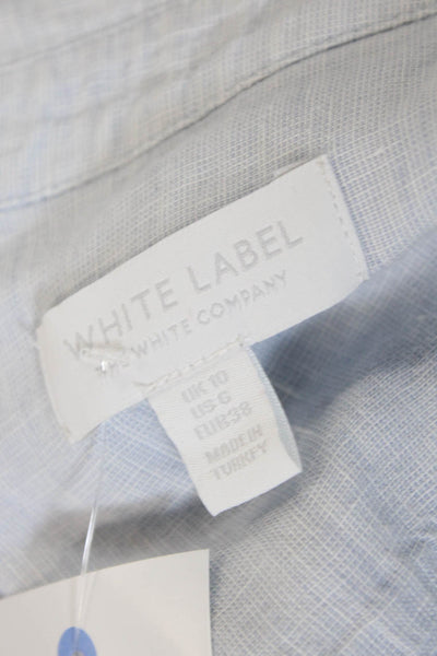 White Label Womens Cotton Long Sleeve Button Up Collar Top Blue Size 06