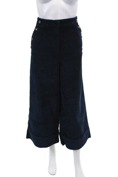 Ottod Ame Womens Zip Button Lined Corduroy Straight Leg Pants Navy Size 06