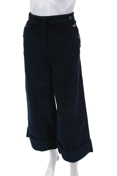 Ottod Ame Womens Zip Button Lined Corduroy Straight Leg Pants Navy Size 06