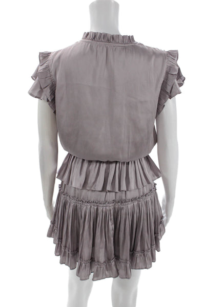 Pookie & Sebastian Womens Ruffle Trim Sleeveless Tiered Dress Purple Size S