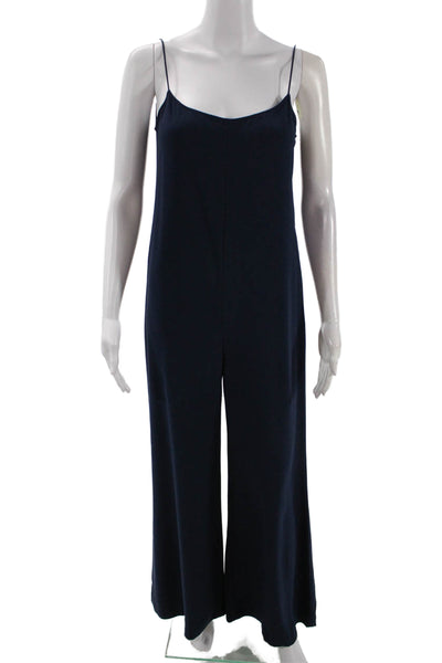 Theory Womens Solid Round Neck Sleeveless Wide Leg Jumpsuit Navy Size 00