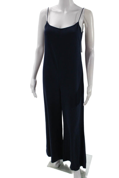 Theory Womens Solid Round Neck Sleeveless Wide Leg Jumpsuit Navy Size 00