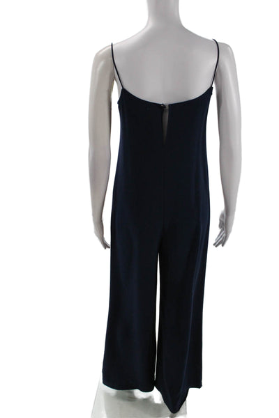 Theory Womens Solid Round Neck Sleeveless Wide Leg Jumpsuit Navy Size 00