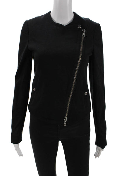 Theory Womens Solid Round Neck 2 Pocket Long Sleeve Zip Up Jacket Black Size 00
