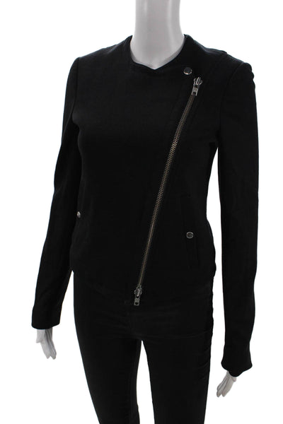 Theory Womens Solid Round Neck 2 Pocket Long Sleeve Zip Up Jacket Black Size 00