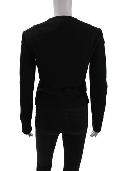 Theory Womens Solid Round Neck 2 Pocket Long Sleeve Zip Up Jacket Black Size 00