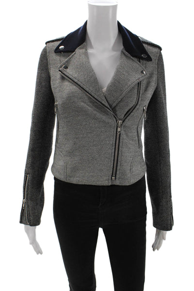 Theory Womens Cotton Blend Collared Long Sleeve Zip Up Jacket Gray Size P