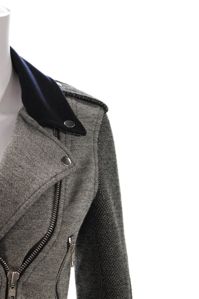 Theory Womens Cotton Blend Collared Long Sleeve Zip Up Jacket Gray Size P