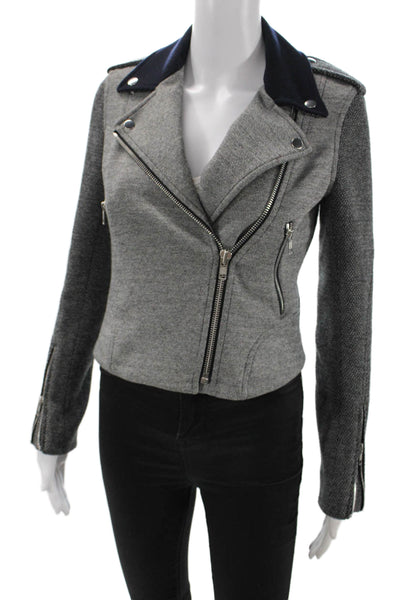 Theory Womens Cotton Blend Collared Long Sleeve Zip Up Jacket Gray Size P