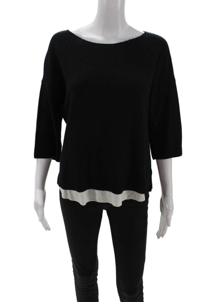 Joie Womens Wool Blend Round Neck 3/4 Sleeve Pullover Sweater Top Black Size S