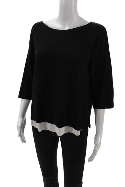 Joie Womens Wool Blend Round Neck 3/4 Sleeve Pullover Sweater Top Black Size S